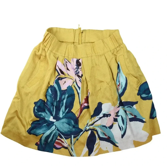 Maeve Anthropologie Yellow Floral Jacquard Textured Mini Skirt Size 14 - Picture 3 of 11